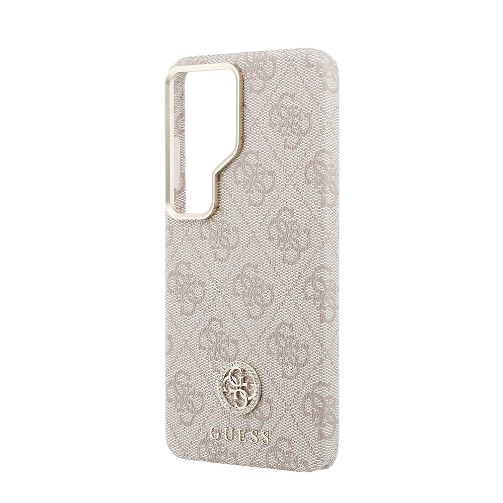 Galaxy S26 Ultra Kılıf Guess Orijinal Lisanslı M-safe Şarj Özellikli Gold Metal Kamera Çerçeveli Taşlı 4G Logolu Kılıf