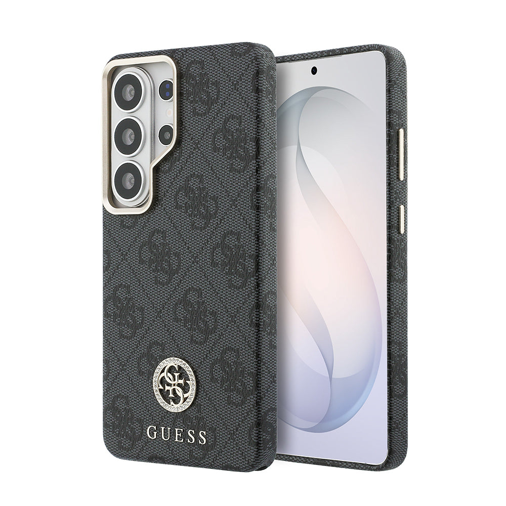 Galaxy S26 Ultra Kılıf Guess Orijinal Lisanslı M-safe Şarj Özellikli Gold Metal Kamera Çerçeveli Taşlı 4G Logolu Kılıf