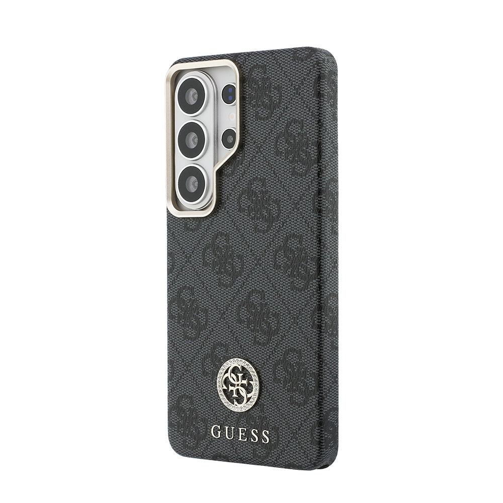 Galaxy S26 Ultra Kılıf Guess Orijinal Lisanslı M-safe Şarj Özellikli Gold Metal Kamera Çerçeveli Taşlı 4G Logolu Kılıf