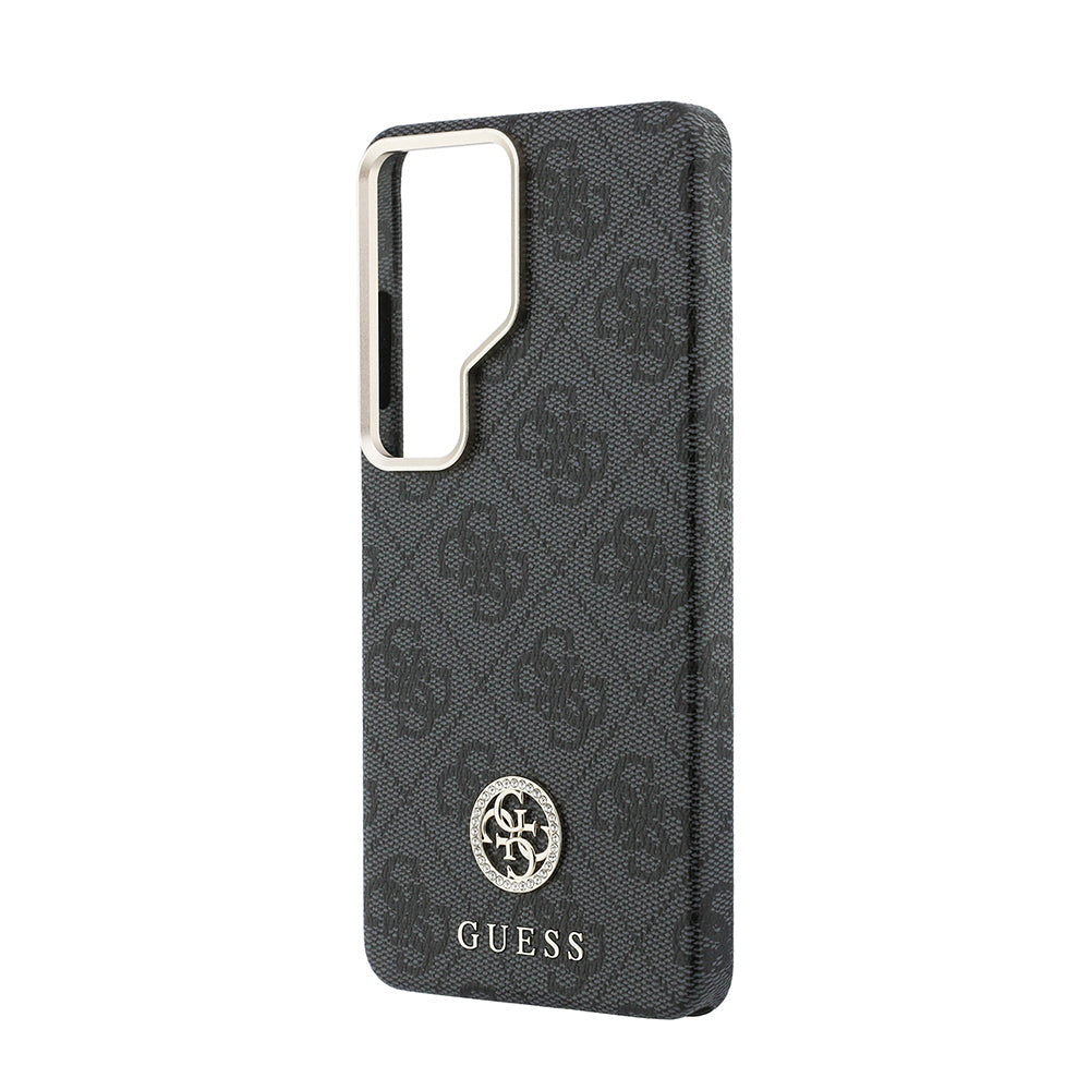 Galaxy S26 Ultra Kılıf Guess Orijinal Lisanslı M-safe Şarj Özellikli Gold Metal Kamera Çerçeveli Taşlı 4G Logolu Kılıf