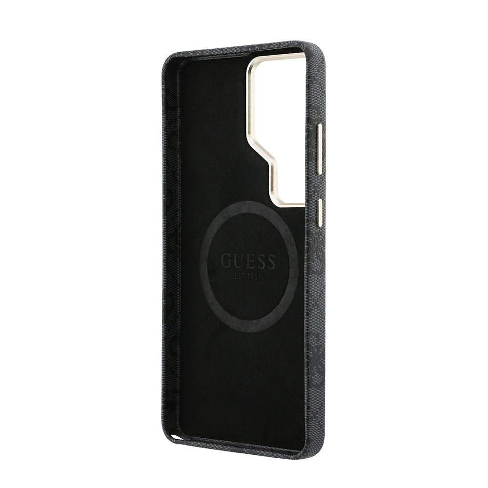 Galaxy S26 Ultra Kılıf Guess Orijinal Lisanslı M-safe Şarj Özellikli Gold Metal Kamera Çerçeveli Taşlı 4G Logolu Kılıf