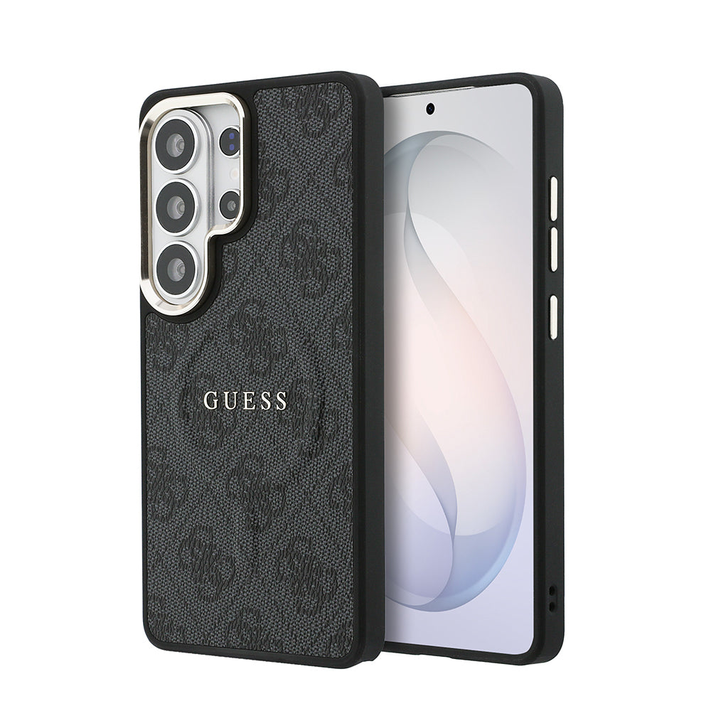 Galaxy S26 Ultra Kılıf Guess Orijinal Lisanslı M-safe Şarj Özellikli Metal Kamera Çerçeveli PU Deri 4G Desenli Yazı Logolu Kılıf
