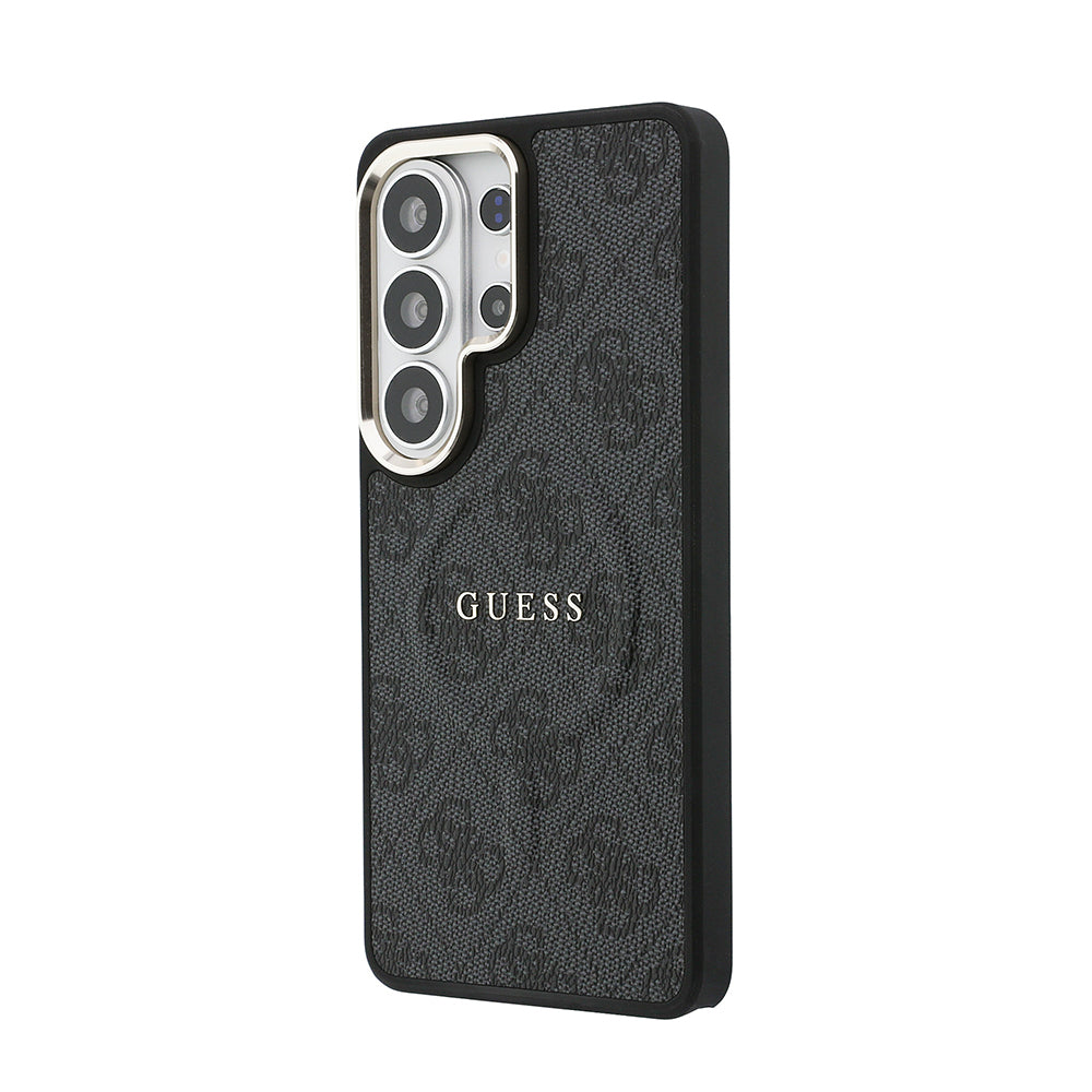 Galaxy S26 Ultra Kılıf Guess Orijinal Lisanslı M-safe Şarj Özellikli Metal Kamera Çerçeveli PU Deri 4G Desenli Yazı Logolu Kılıf