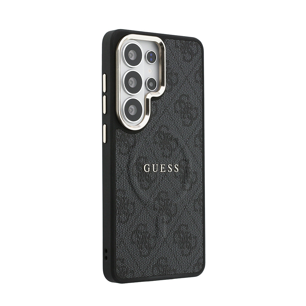 Galaxy S26 Ultra Kılıf Guess Orijinal Lisanslı M-safe Şarj Özellikli Metal Kamera Çerçeveli PU Deri 4G Desenli Yazı Logolu Kılıf