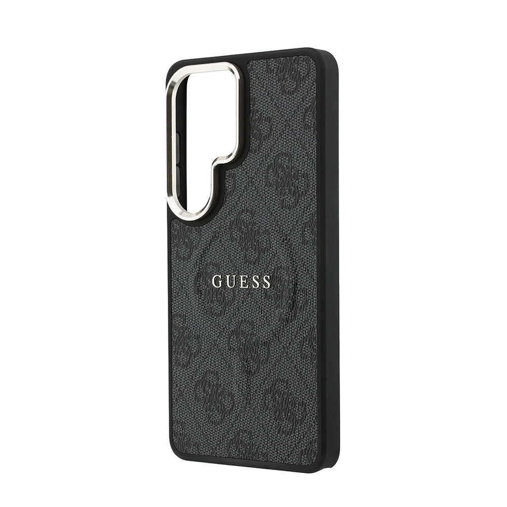 Galaxy S26 Ultra Kılıf Guess Orijinal Lisanslı M-safe Şarj Özellikli Metal Kamera Çerçeveli PU Deri 4G Desenli Yazı Logolu Kılıf