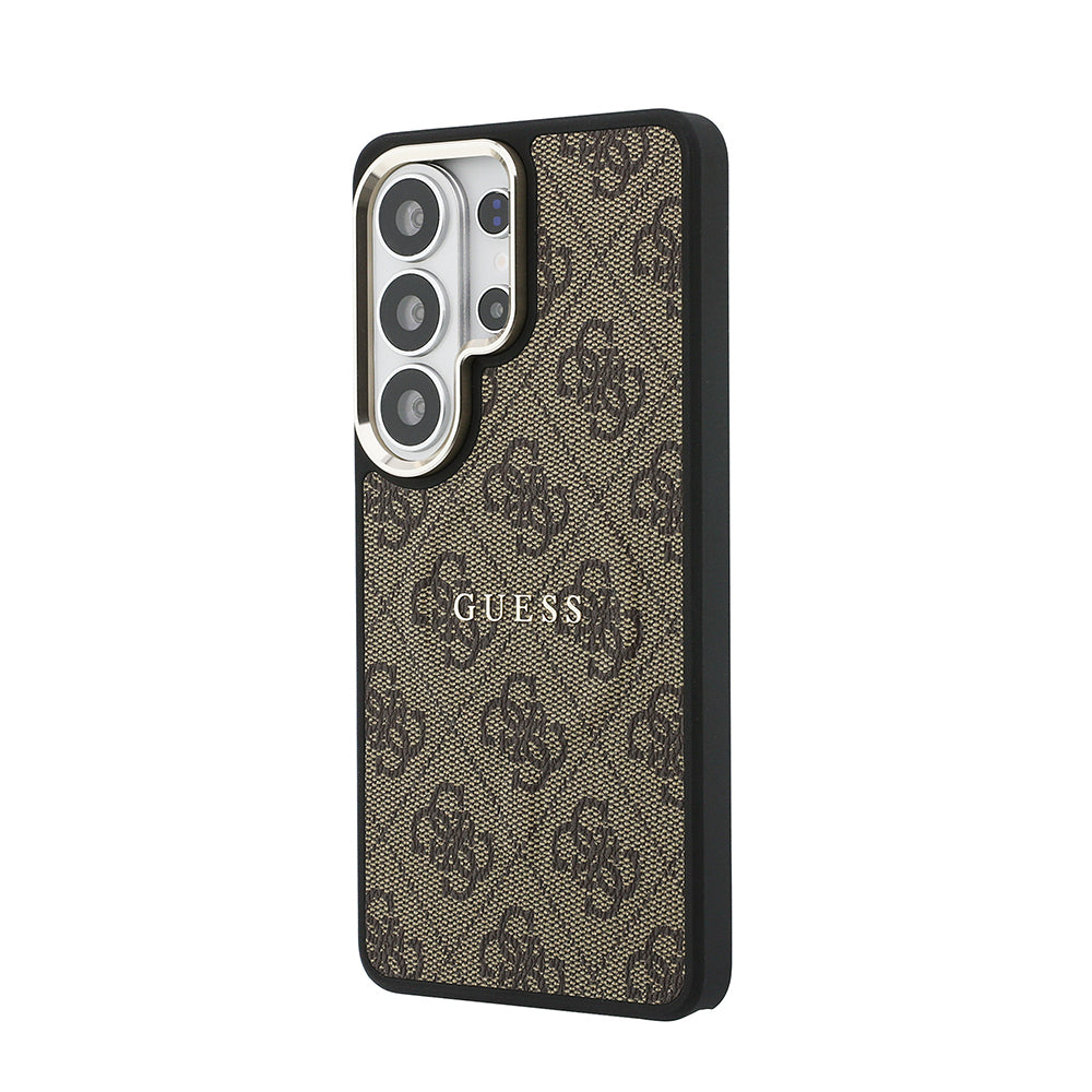 Galaxy S26 Ultra Kılıf Guess Orijinal Lisanslı M-safe Şarj Özellikli Metal Kamera Çerçeveli PU Deri 4G Desenli Yazı Logolu Kılıf