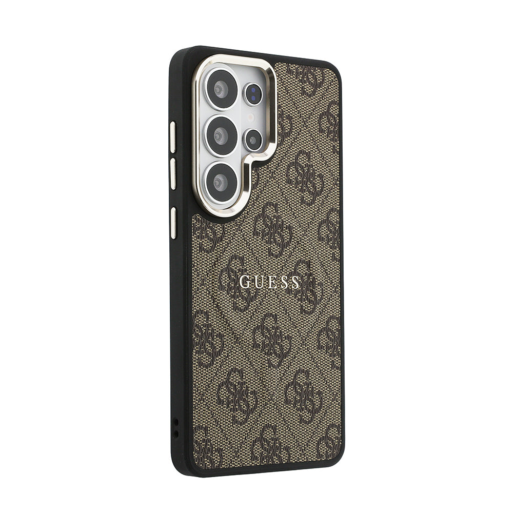 Galaxy S26 Ultra Kılıf Guess Orijinal Lisanslı M-safe Şarj Özellikli Metal Kamera Çerçeveli PU Deri 4G Desenli Yazı Logolu Kılıf