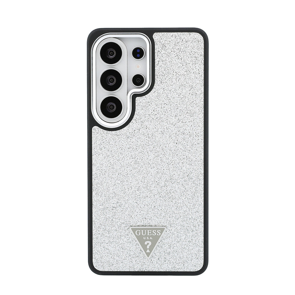 Galaxy S26 Ultra Kılıf Guess Orijinal Lisanslı M-safe Şarj Özellikli Metal Kamera Çerçeveli Üçgen Logolu Glitter Kılıf