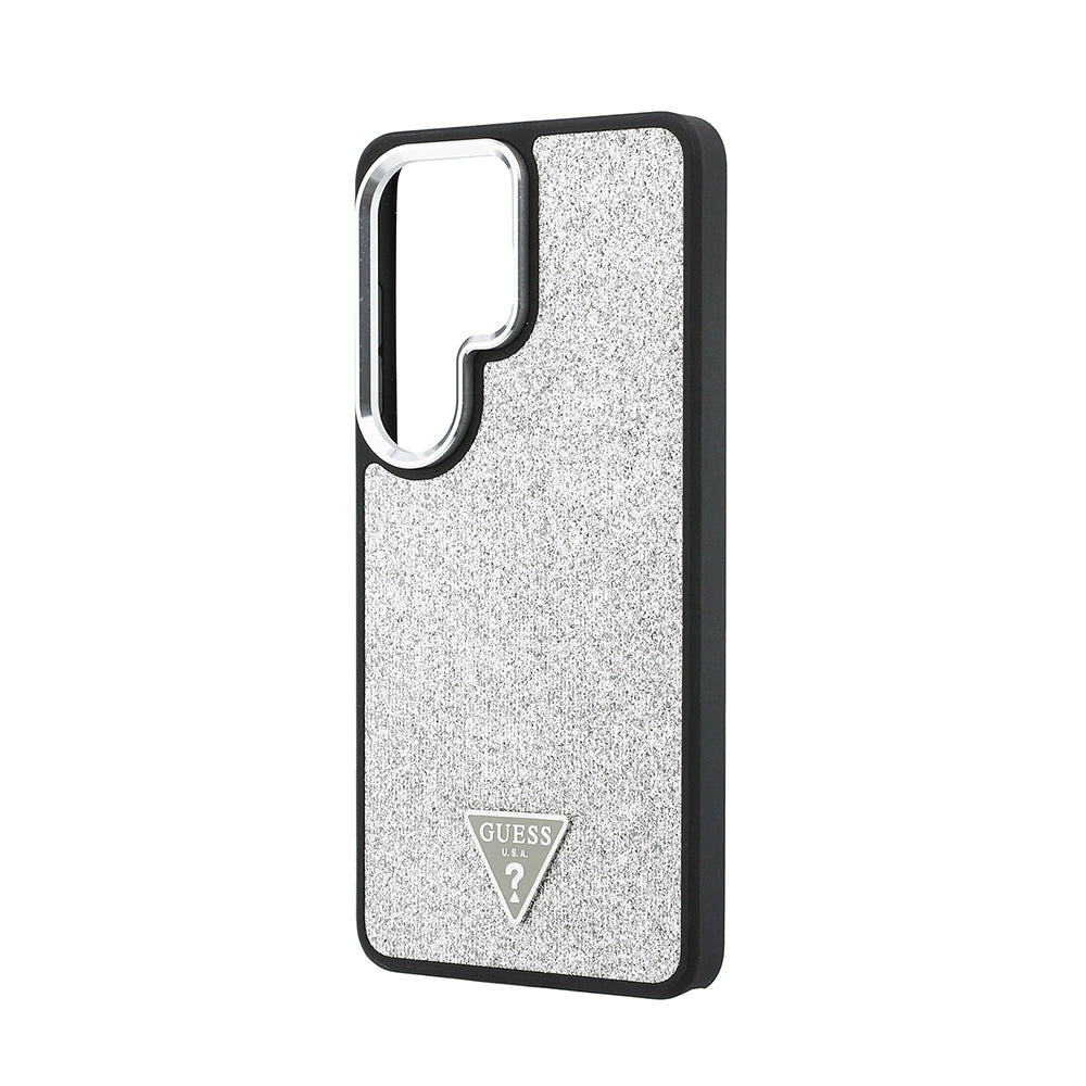Galaxy S26 Ultra Kılıf Guess Orijinal Lisanslı M-safe Şarj Özellikli Metal Kamera Çerçeveli Üçgen Logolu Glitter Kılıf