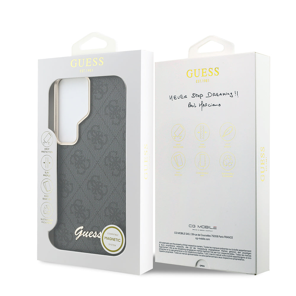 Galaxy S26 Ultra Kılıf Guess Orijinal Lisanslı M-safe Şarj Özellikli Script Yazı Logolu 4G Desenli Kılıf
