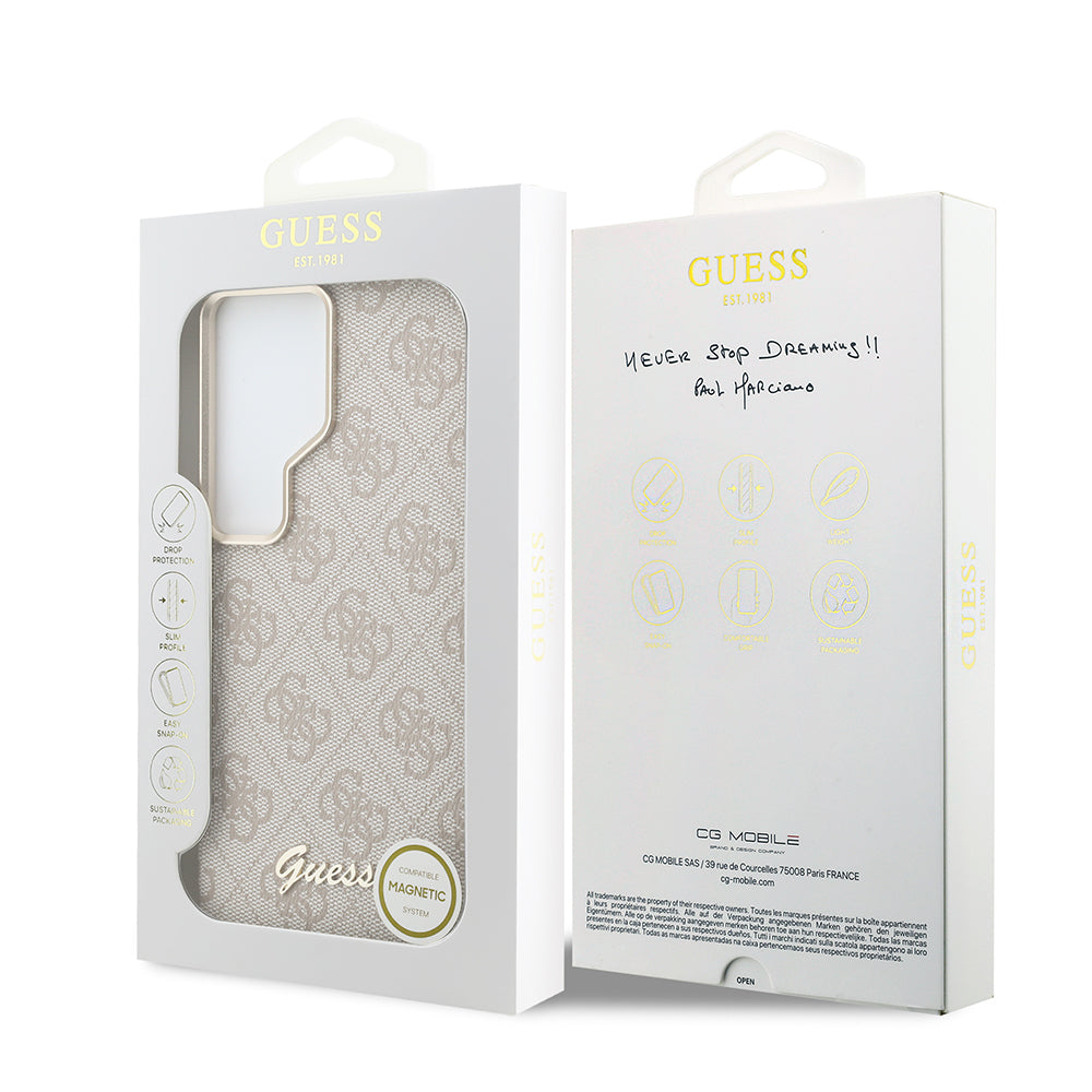 Galaxy S26 Ultra Kılıf Guess Orijinal Lisanslı M-safe Şarj Özellikli Script Yazı Logolu 4G Desenli Kılıf