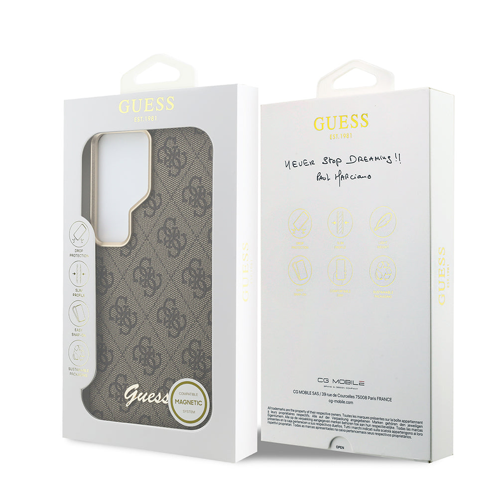 Galaxy S26 Ultra Kılıf Guess Orijinal Lisanslı M-safe Şarj Özellikli Script Yazı Logolu 4G Desenli Kılıf