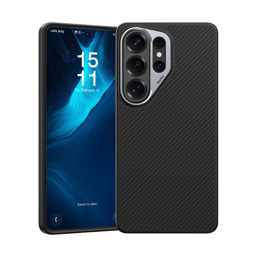 Galaxy S26 Ultra Kılıf Karbon Fiber M-safe Şarj Özellikli Benks Hybrid ArmorPro 600D Kevlar Kılıf