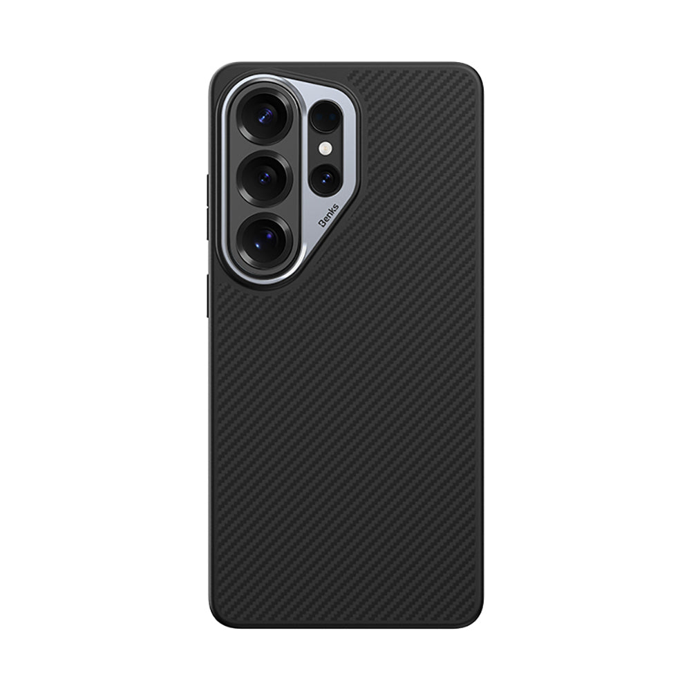 Galaxy S26 Ultra Kılıf Karbon Fiber M-safe Şarj Özellikli Benks Hybrid ArmorPro 600D Kevlar Kılıf