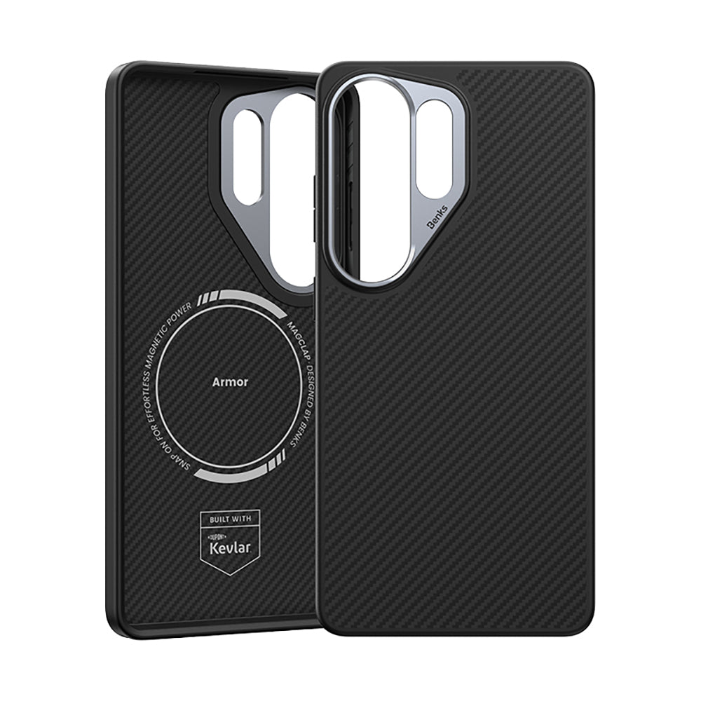 Galaxy S26 Ultra Kılıf Karbon Fiber M-safe Şarj Özellikli Benks Hybrid ArmorPro 600D Kevlar Kılıf