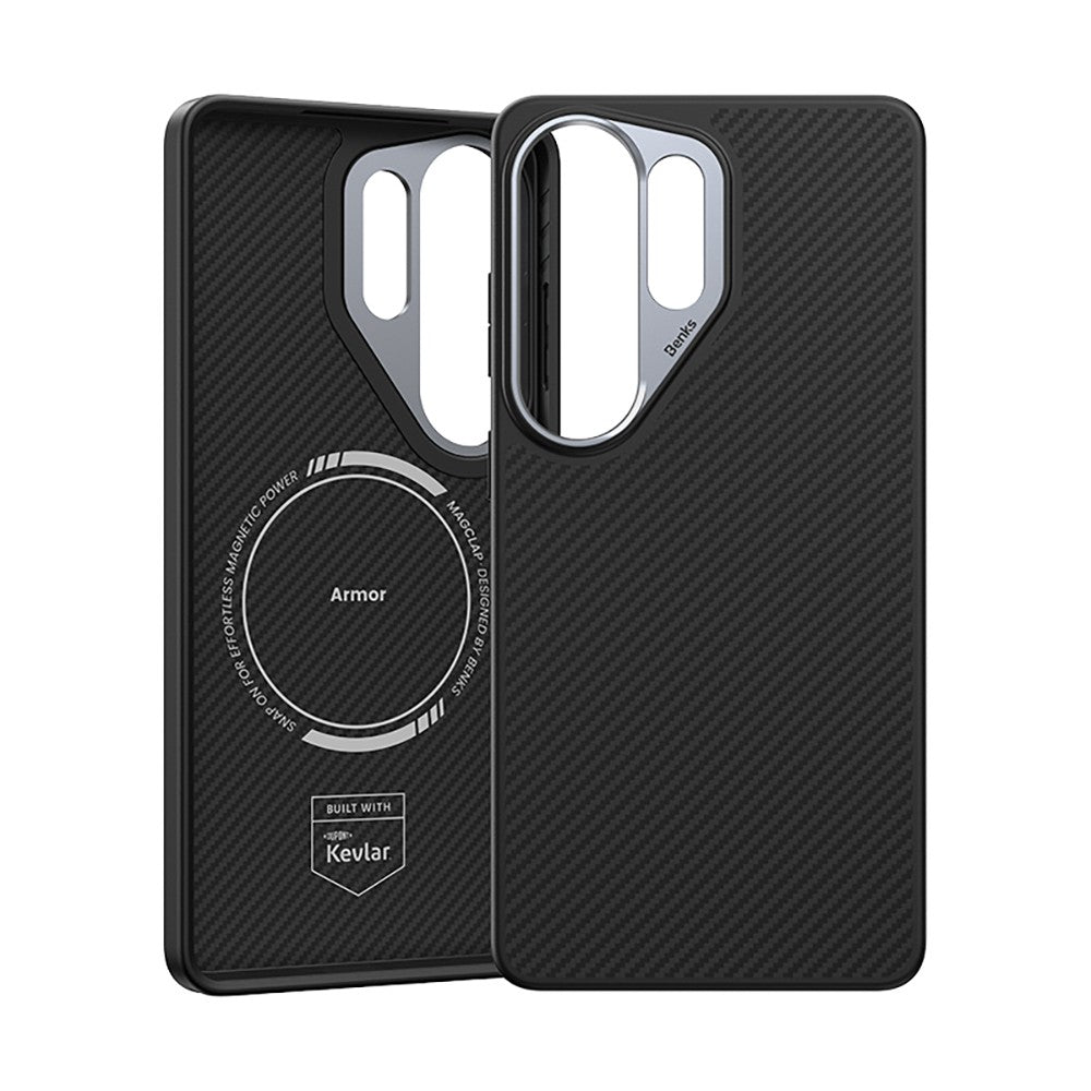 Galaxy S26 Ultra Kılıf Karbon Fiber M-safe Şarj Özellikli Benks Hybrid ArmorPro 600D Kevlar Kılıf