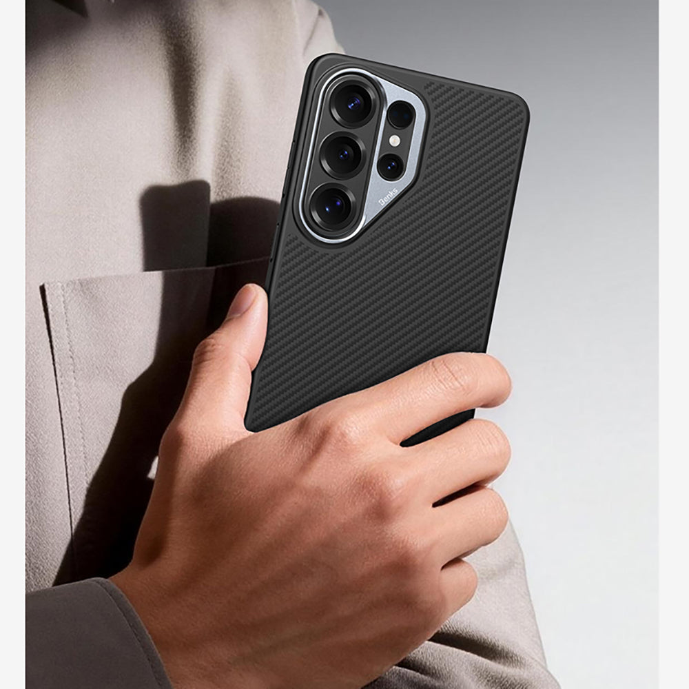 Galaxy S26 Ultra Kılıf Karbon Fiber M-safe Şarj Özellikli Benks Hybrid ArmorPro 600D Kevlar Kılıf
