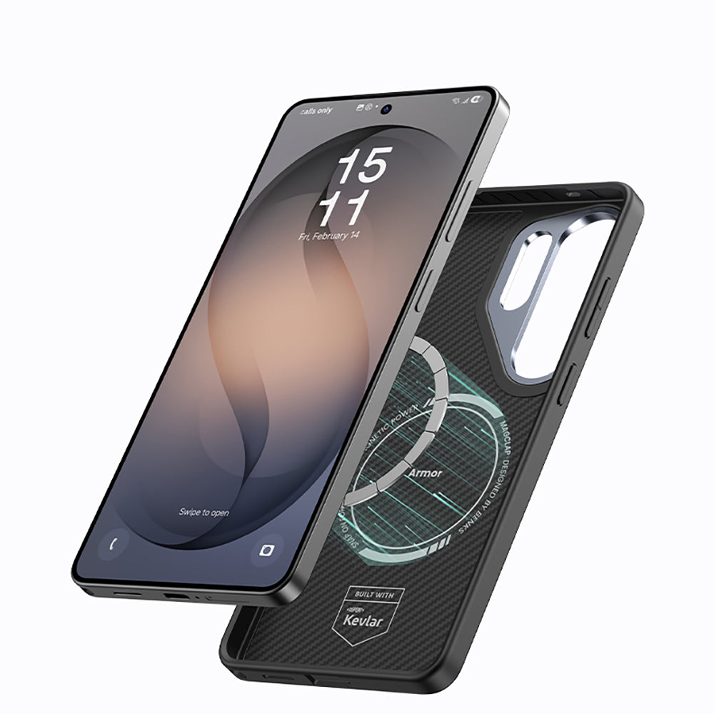 Galaxy S26 Ultra Kılıf Karbon Fiber M-safe Şarj Özellikli Benks Hybrid ArmorPro 600D Kevlar Kılıf