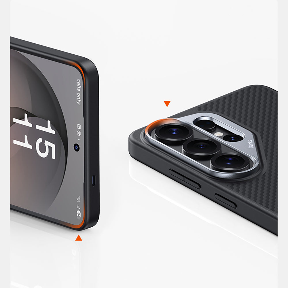 Galaxy S26 Ultra Kılıf Karbon Fiber M-safe Şarj Özellikli Benks Hybrid ArmorPro 600D Kevlar Kılıf