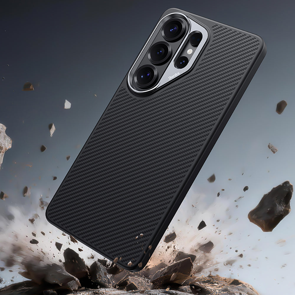 Galaxy S26 Ultra Kılıf Karbon Fiber M-safe Şarj Özellikli Benks Hybrid ArmorPro 600D Kevlar Kılıf