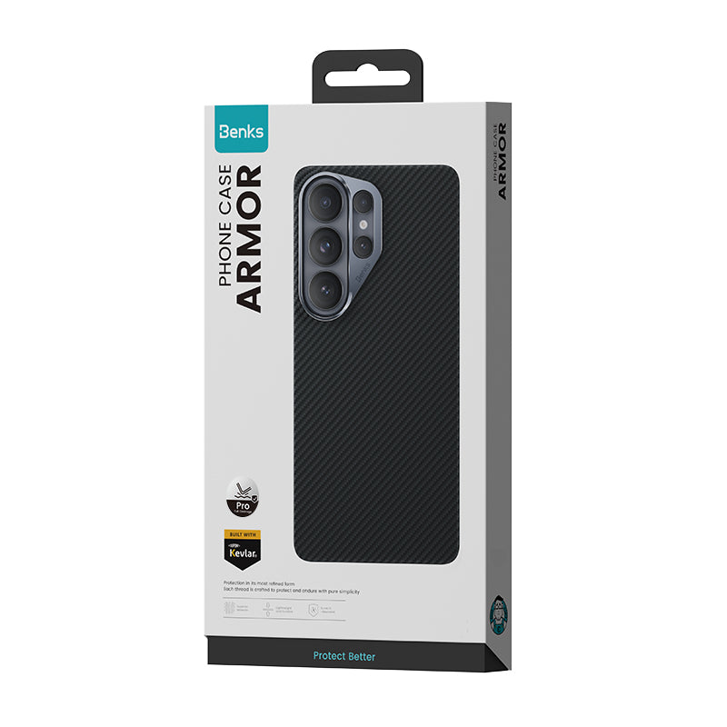 Galaxy S26 Ultra Kılıf Karbon Fiber M-safe Şarj Özellikli Benks Hybrid ArmorPro 600D Kevlar Kılıf