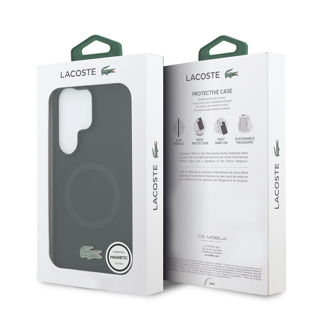 Galaxy S26 Ultra Kılıf Lacoste Orijinal Lisanslı M-safe Şarj Özellikli İkonik Logolu Metal Kamera Çerçeveli Silikon Kılıf