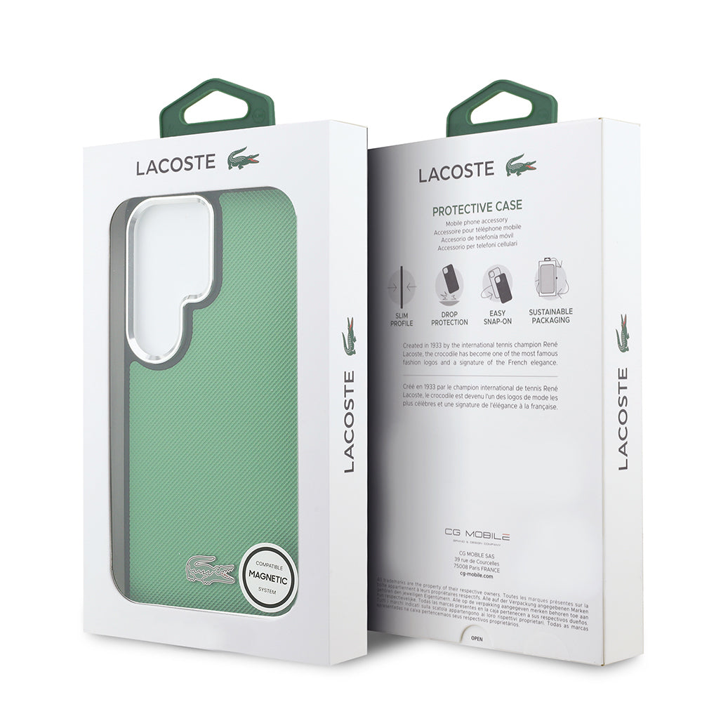 Galaxy S26 Ultra Kılıf Lacoste Orijinal Lisanslı PU Pike Desenli Arka Yüzey İkonik Timsah Metal Logolu Kılıf