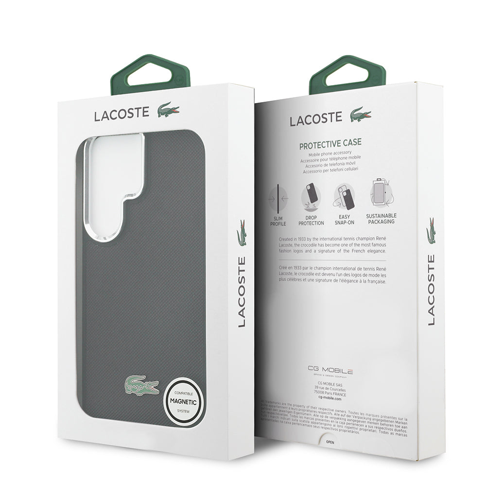 Galaxy S26 Ultra Kılıf Lacoste Orijinal Lisanslı PU Pike Desenli Arka Yüzey İkonik Timsah Metal Logolu Kılıf