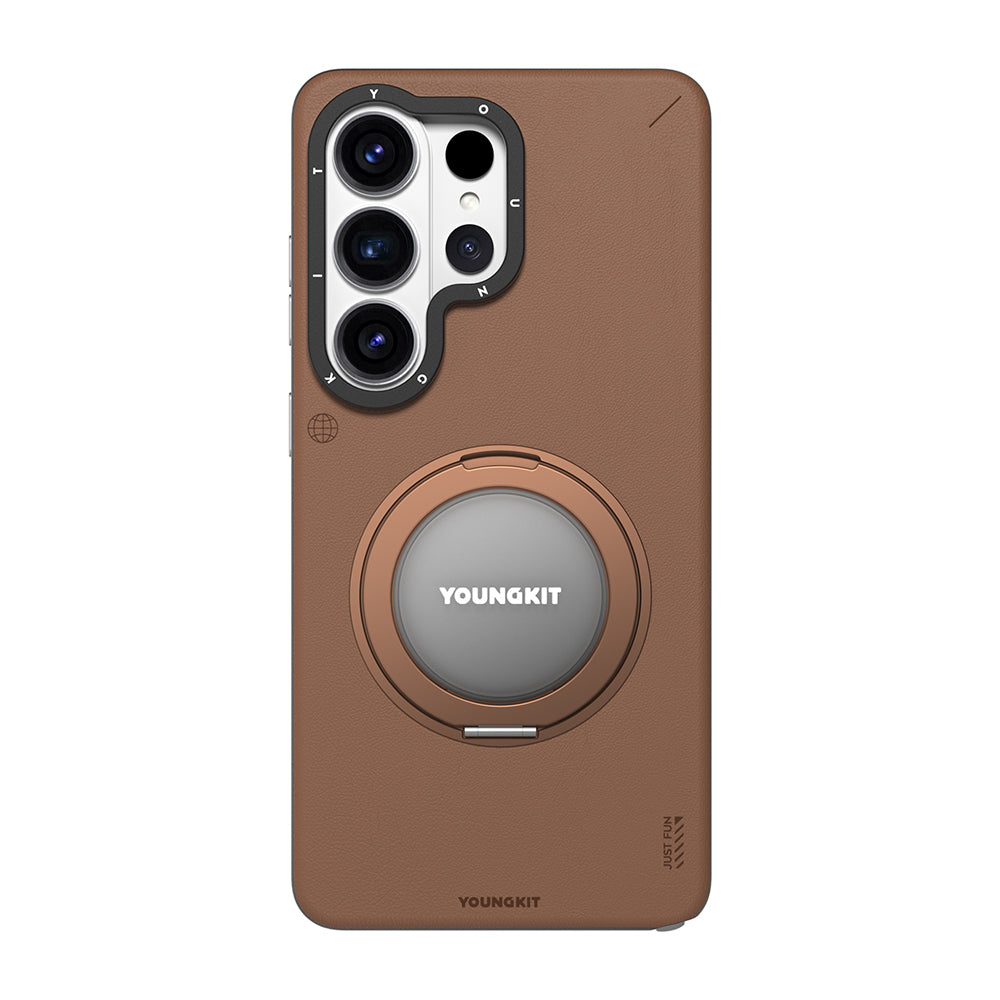 Galaxy S26 Ultra Kılıf M-safe Şarj Özellikli 360° Standlı Basit Mat Deri Desenli Youngkit Tech Leather Serisi Kılıf