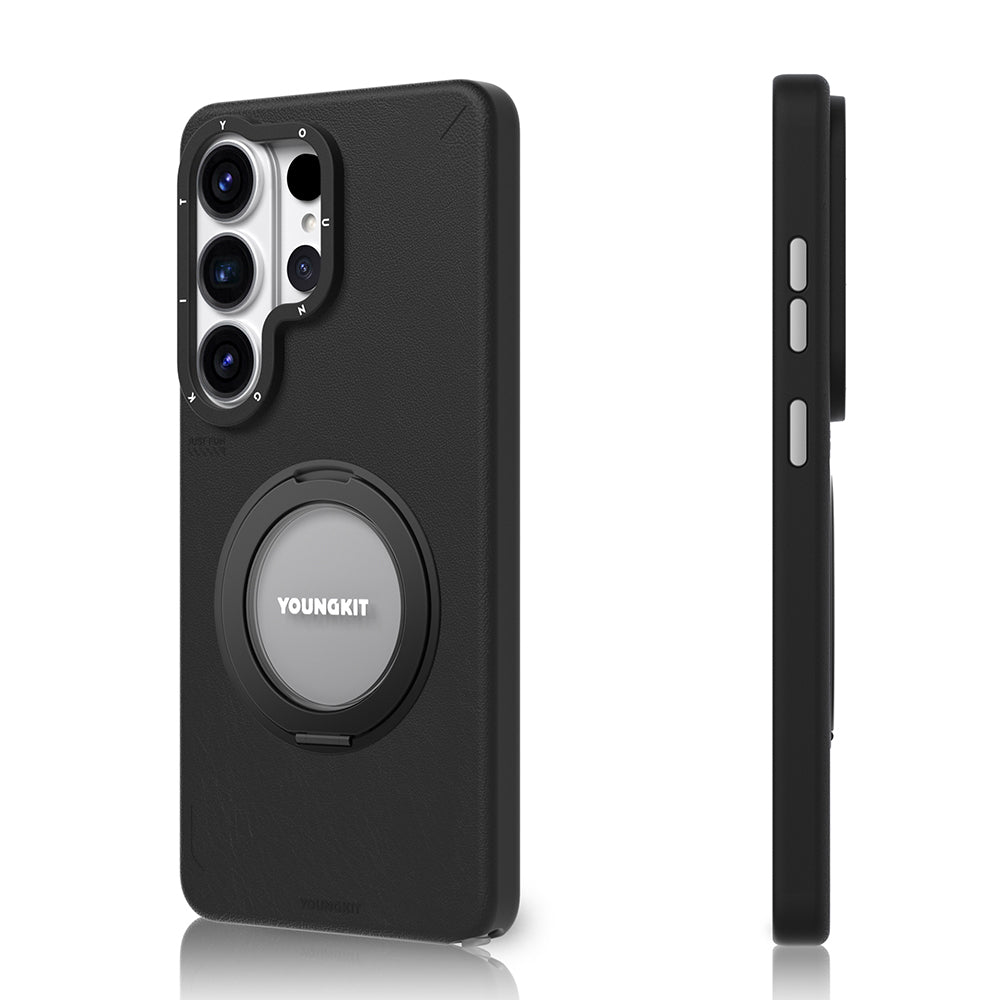 Galaxy S26 Ultra Kılıf M-safe Şarj Özellikli 360° Standlı Basit Mat Deri Desenli Youngkit Tech Leather Serisi Kılıf