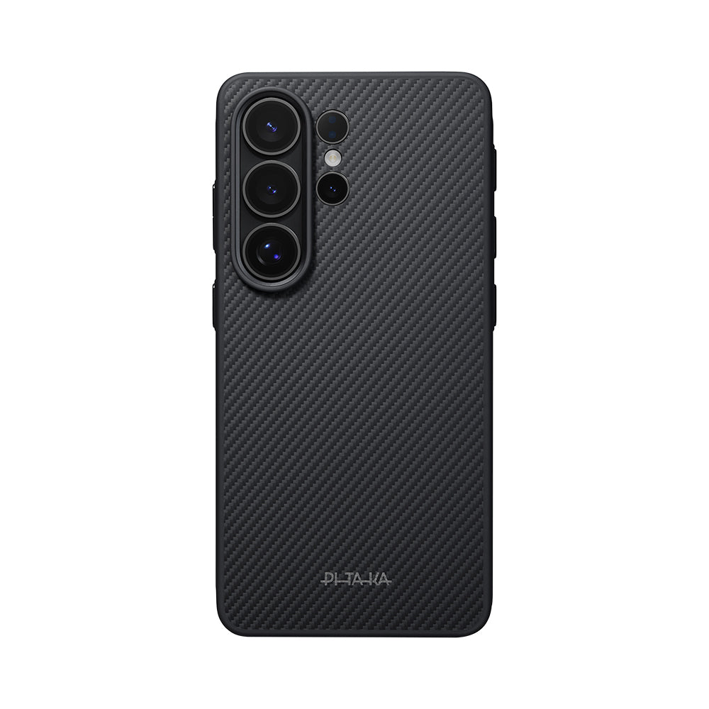 Galaxy S26 Ultra Kılıf M-safe Şarj Özellikli 600D Aramid Karbon Fiber Pitaka Cairn Serisi Black-Grey Twill Kılıf