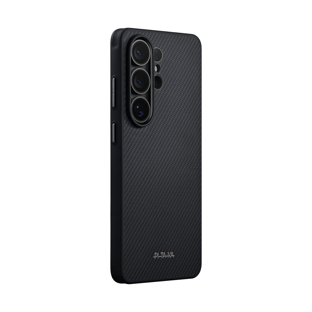 Galaxy S26 Ultra Kılıf M-safe Şarj Özellikli 600D Aramid Karbon Fiber Pitaka Cairn Serisi Black-Grey Twill Kılıf