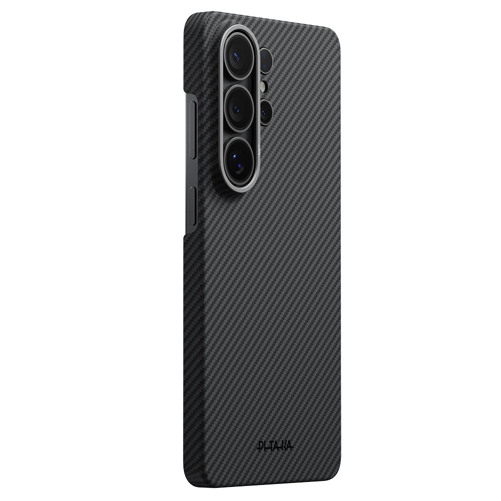 Galaxy S26 Ultra Kılıf M-safe Şarj Özellikli 600D Aramid Karbon Fiber Pitaka Ultra-Slim Classic Serisi Black-Grey Twill Kılıf
