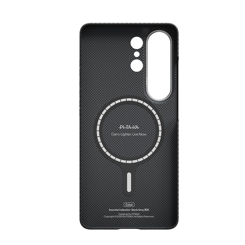 Galaxy S26 Ultra Kılıf M-safe Şarj Özellikli 600D Aramid Karbon Fiber Pitaka Ultra-Slim Classic Serisi Black-Grey Twill Kılıf