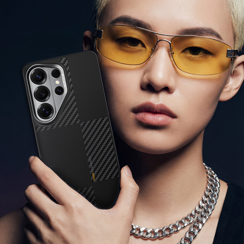 Galaxy S26 Ultra Kılıf M-safe Şarj Özellikli 600D Metal Kamera Çerçeveli Raptic Aramid Dual Serisi Karbon Kılıf