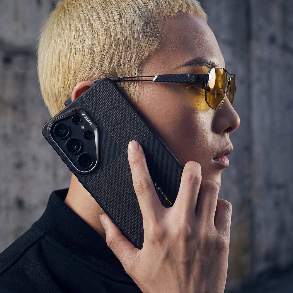 Galaxy S26 Ultra Kılıf M-safe Şarj Özellikli 600D Metal Kamera Çerçeveli Raptic Aramid Dual Serisi Karbon Kılıf