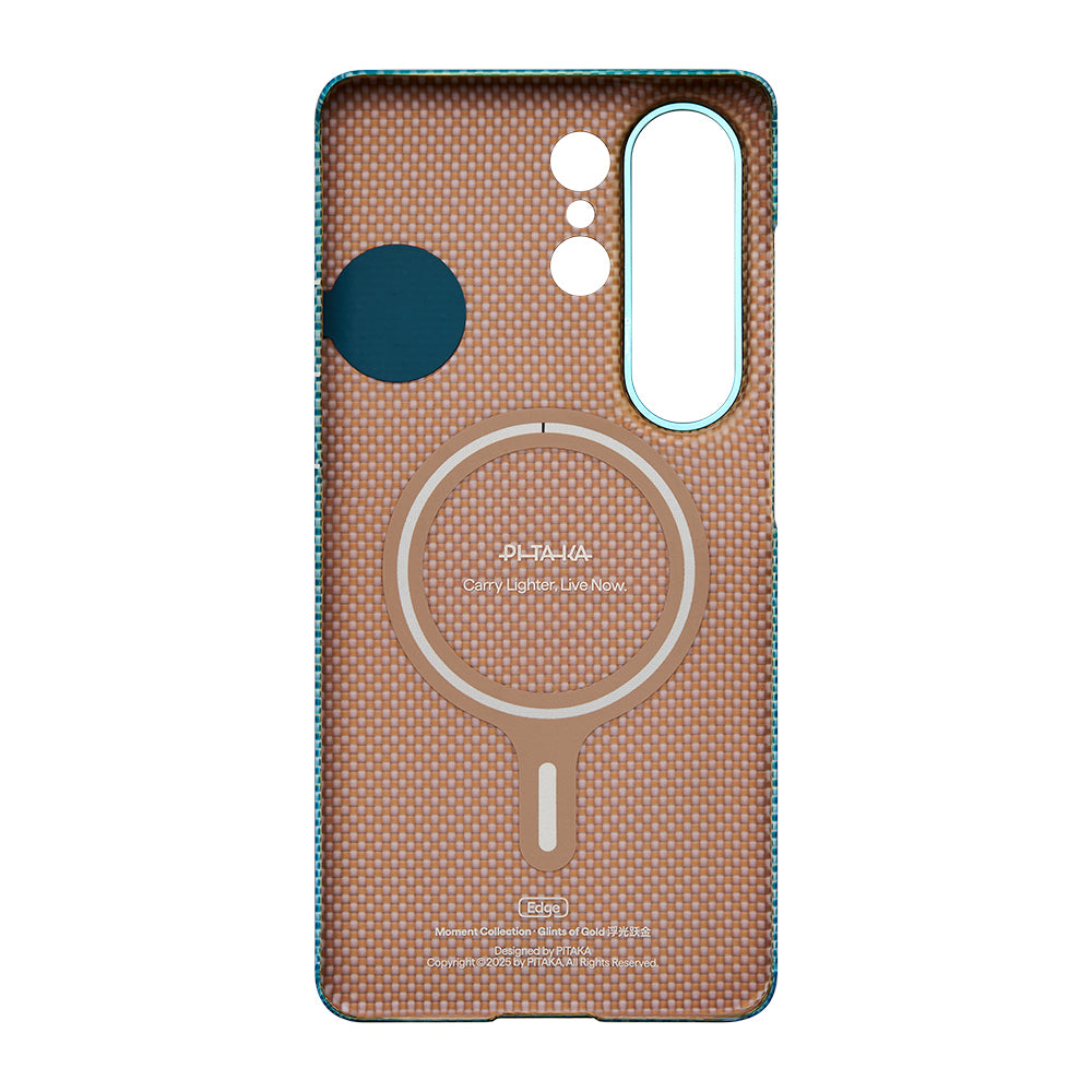 Galaxy S26 Ultra Kılıf M-safe Şarj Özellikli Aramid Karbon Fiber Pitaka Edge Serisi Glints of Gold Kılıf