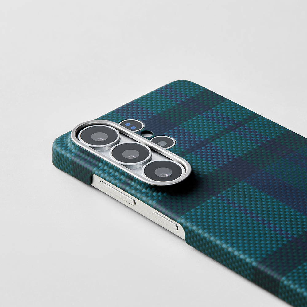Galaxy S26 Ultra Kılıf M-safe Şarj Özellikli Aramid Karbon Fiber Pitaka Flora in Grid Serisi Kılıf
