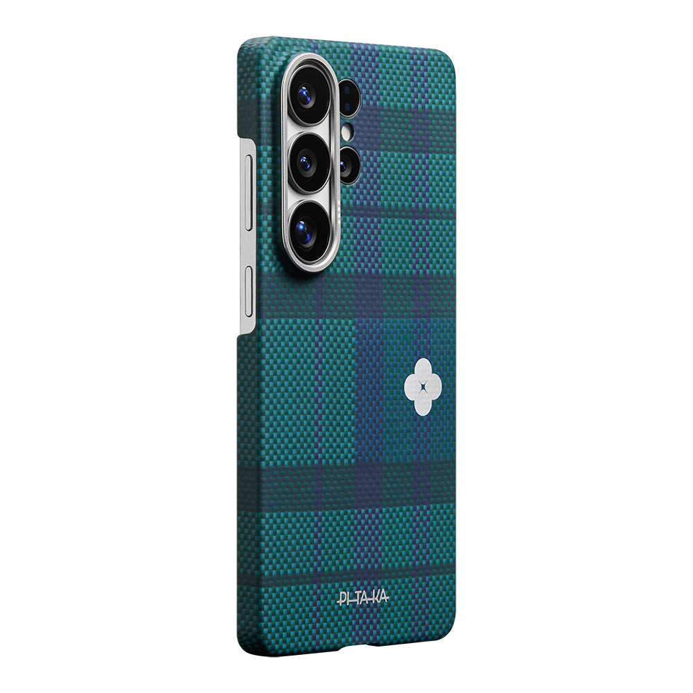 Galaxy S26 Ultra Kılıf M-safe Şarj Özellikli Aramid Karbon Fiber Pitaka Flora in Grid Serisi Kılıf