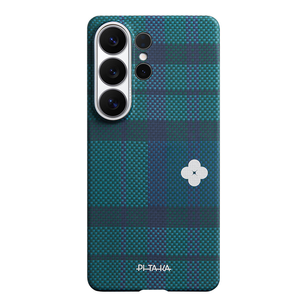 Galaxy S26 Ultra Kılıf M-safe Şarj Özellikli Aramid Karbon Fiber Pitaka Flora in Grid Serisi Kılıf