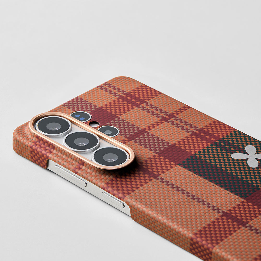 Galaxy S26 Ultra Kılıf M-safe Şarj Özellikli Aramid Karbon Fiber Pitaka Flora in Grid Serisi Kılıf