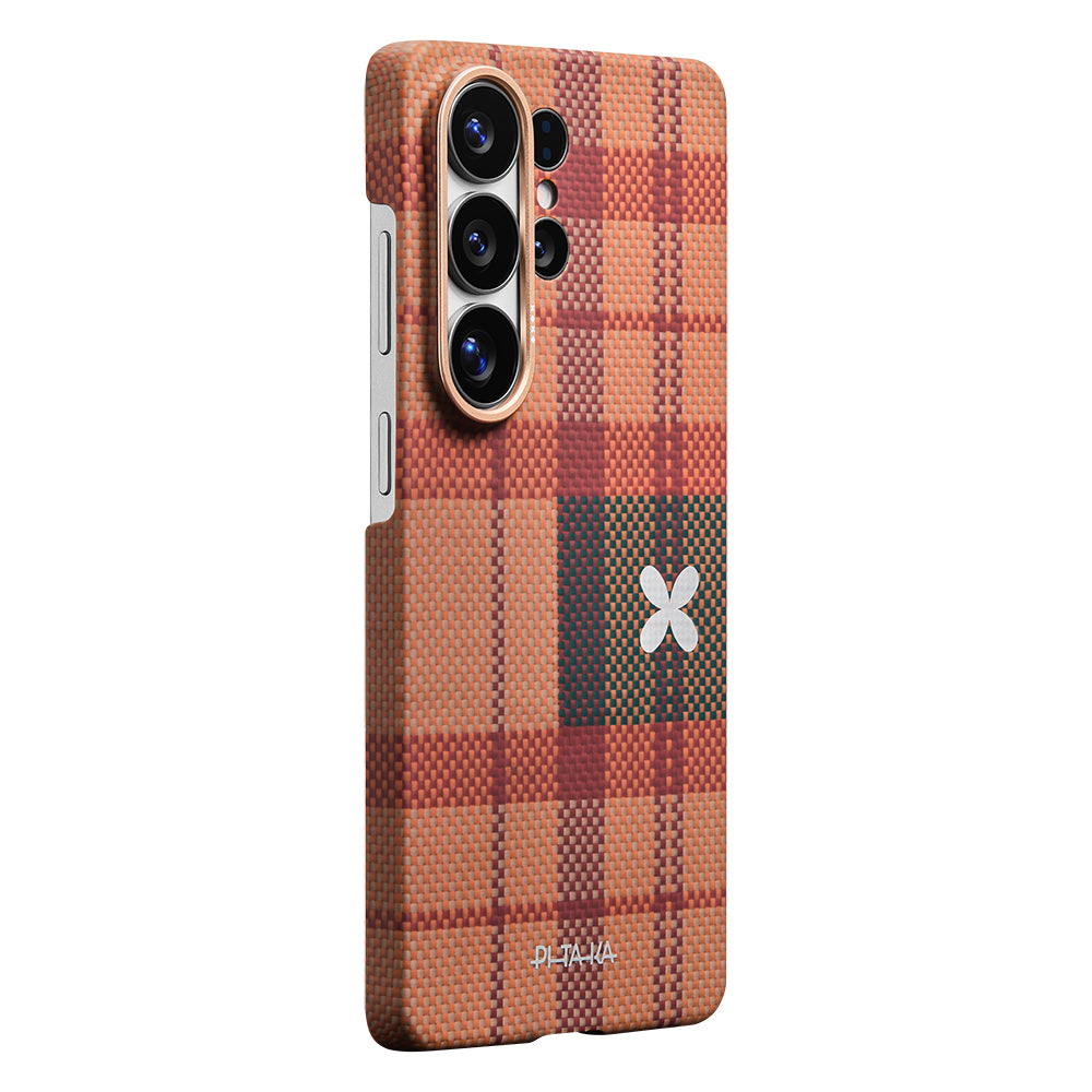 Galaxy S26 Ultra Kılıf M-safe Şarj Özellikli Aramid Karbon Fiber Pitaka Flora in Grid Serisi Kılıf