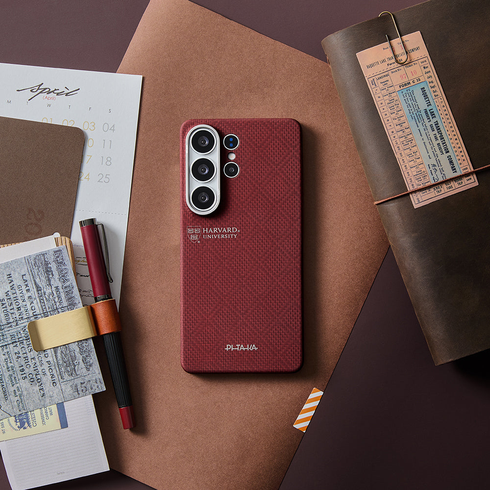 Galaxy S26 Ultra Kılıf M-safe Şarj Özellikli Aramid Karbon Fiber Pitaka Harvard University Serisi Kılıf