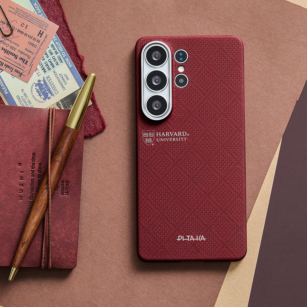 Galaxy S26 Ultra Kılıf M-safe Şarj Özellikli Aramid Karbon Fiber Pitaka Harvard University Serisi Kılıf