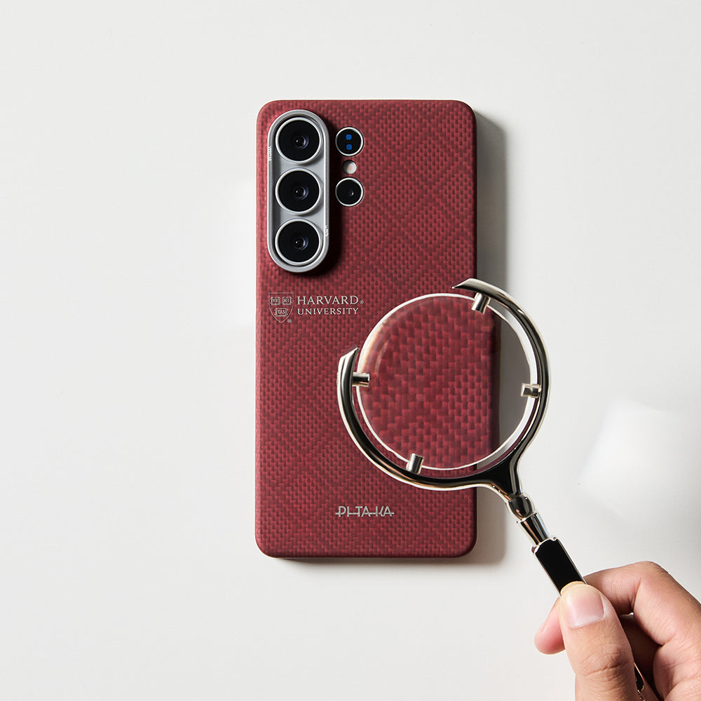 Galaxy S26 Ultra Kılıf M-safe Şarj Özellikli Aramid Karbon Fiber Pitaka Harvard University Serisi Kılıf