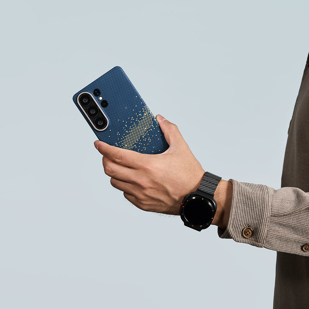 Galaxy S26 Ultra Kılıf M-safe Şarj Özellikli Aramid Karbon Fiber Pitaka Tactile Woven Starpeak Edge Serisi Milky Way Galaxy Kılıf