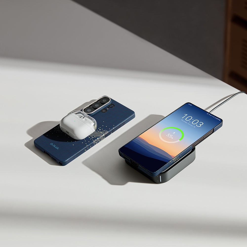 Galaxy S26 Ultra Kılıf M-safe Şarj Özellikli Aramid Karbon Fiber Pitaka Tactile Woven Starpeak Edge Serisi Milky Way Galaxy Kılıf