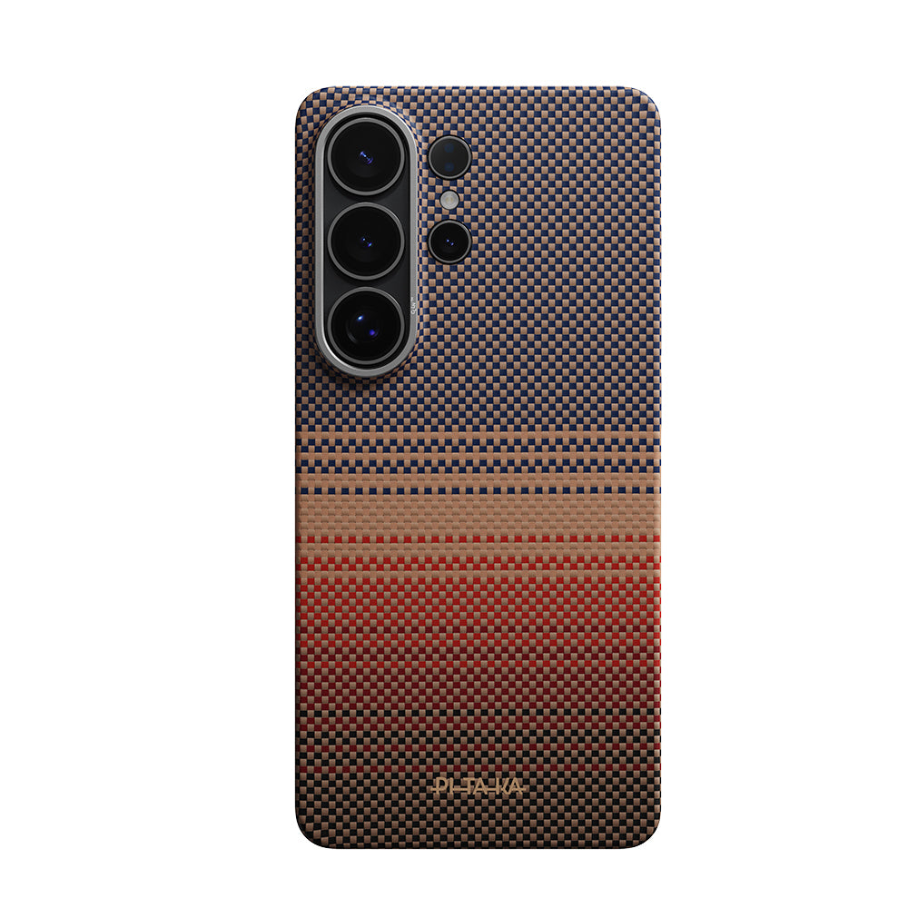 Galaxy S26 Ultra Kılıf M-safe Şarj Özellikli Aramid Karbon Fiber Pitaka Tactile Woven Sunset-Moonrise Serisi Kılıf