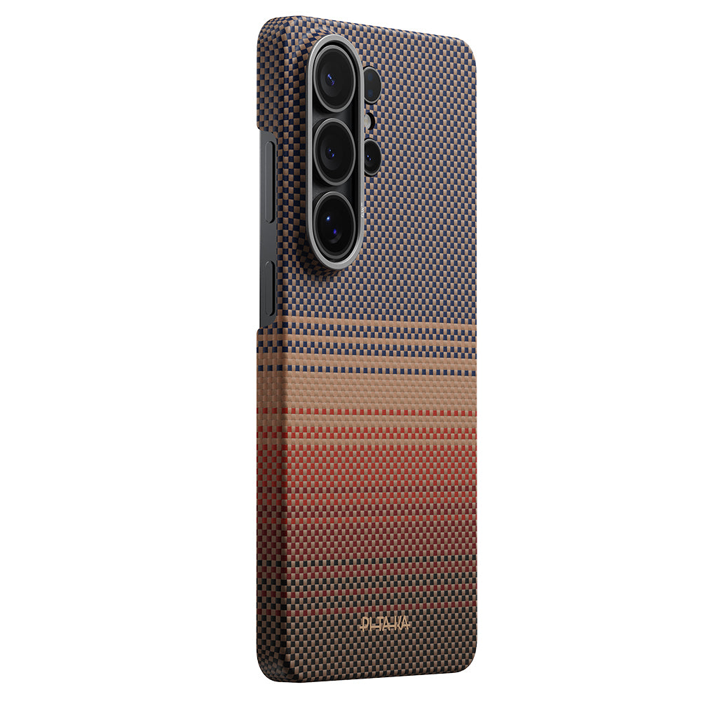 Galaxy S26 Ultra Kılıf M-safe Şarj Özellikli Aramid Karbon Fiber Pitaka Tactile Woven Sunset-Moonrise Serisi Kılıf