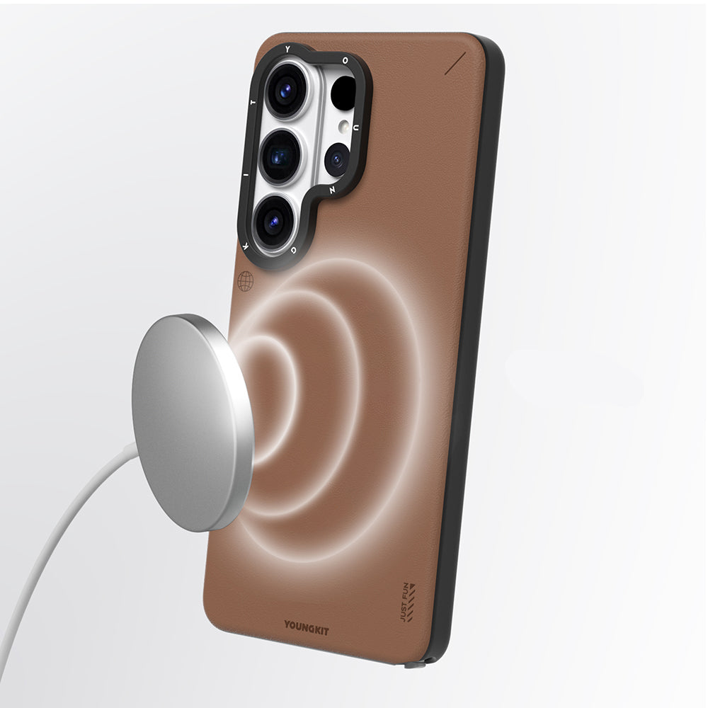 Galaxy S26 Ultra Kılıf M-safe Şarj Özellikli Basit Mat Deri Desenli Youngkit Tech Fashion Serisi Kılıf